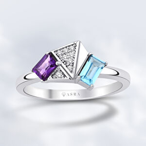 0.64 Karat Pırlanta Vetra Ametist Blue Topaz Yüzük