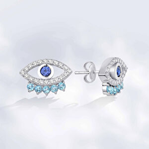 1.34 Karat Pırlanta Gaze Blue Topaz Göz Küpe