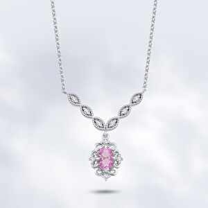 0.58 Karat Pırlanta Pembe Safir Kolye