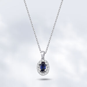 0.42 Karat Pırlanta Oval Safir Kolye