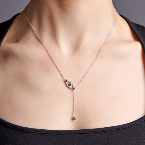0.64 Karat Pırlanta Eyra Blue Topaz Göz Kolye