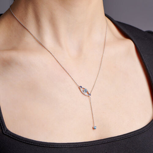0.64 Karat Pırlanta Eyra Blue Topaz Göz Kolye