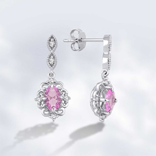 1.09 Karat Pırlanta Pembe Safir Küpe