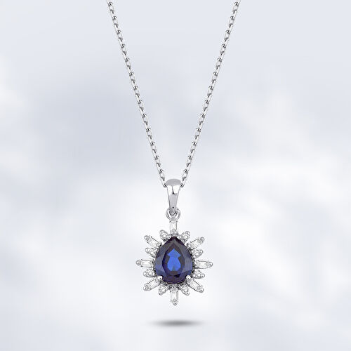 0.91 Karat Pırlanta Safir Kolye