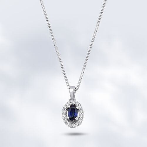 0.42 Karat Pırlanta Safir Kolye