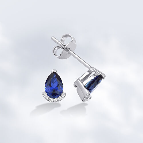0.97 Karat Pırlanta Safir Küpe