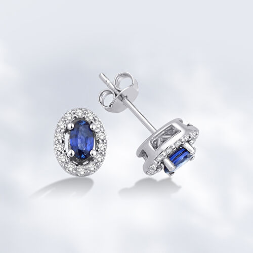 0.84 Karat Pırlanta Safir Küpe