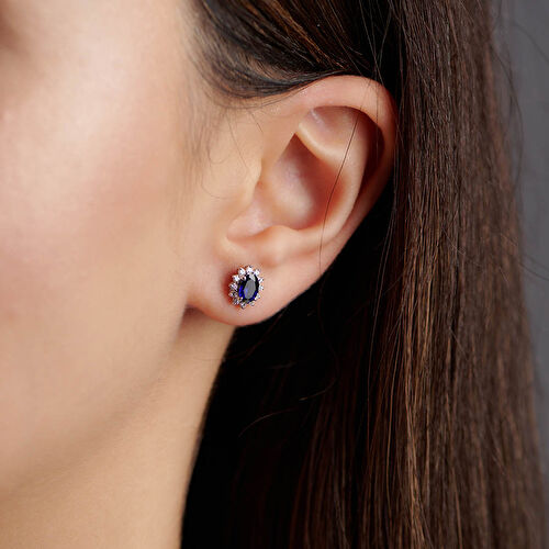 1.41 Karat Pırlanta Oval Safir Küpe