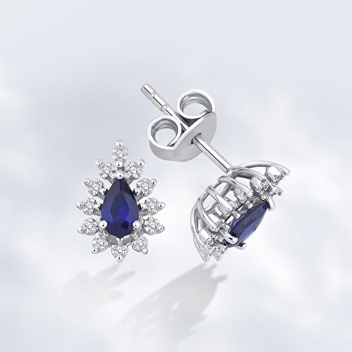 0.53 Karat Pırlanta Safir Küpe