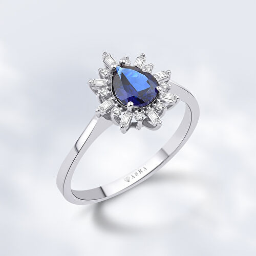 0.91 Karat Pırlanta Safir Yüzük