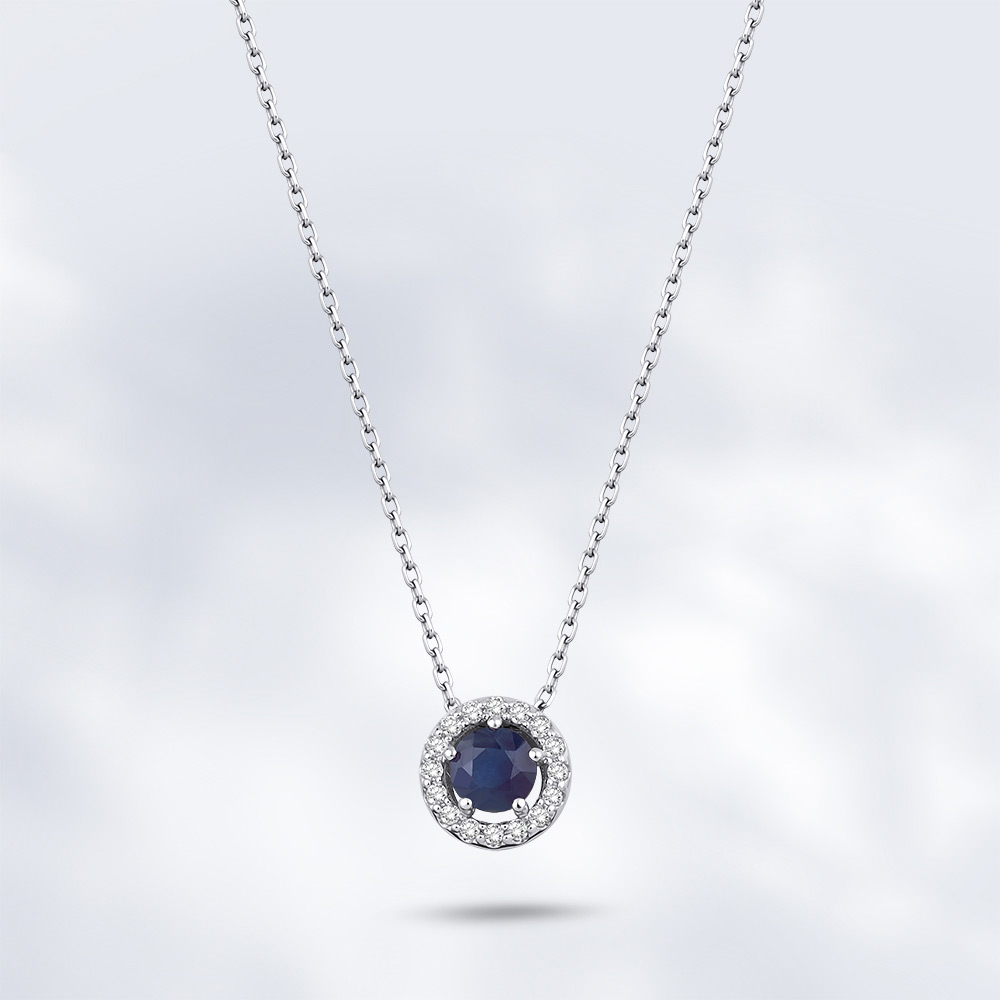 0.28 Karat Pırlanta Safir Kolye