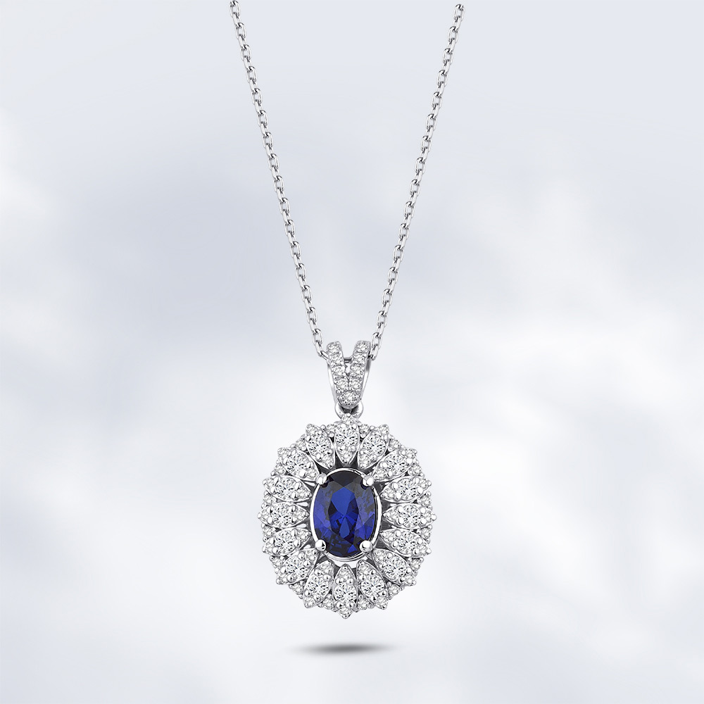 1.52 Karat Pırlanta Safir Kolye