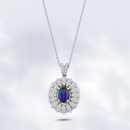 1.52 Karat Pırlanta Safir Kolye